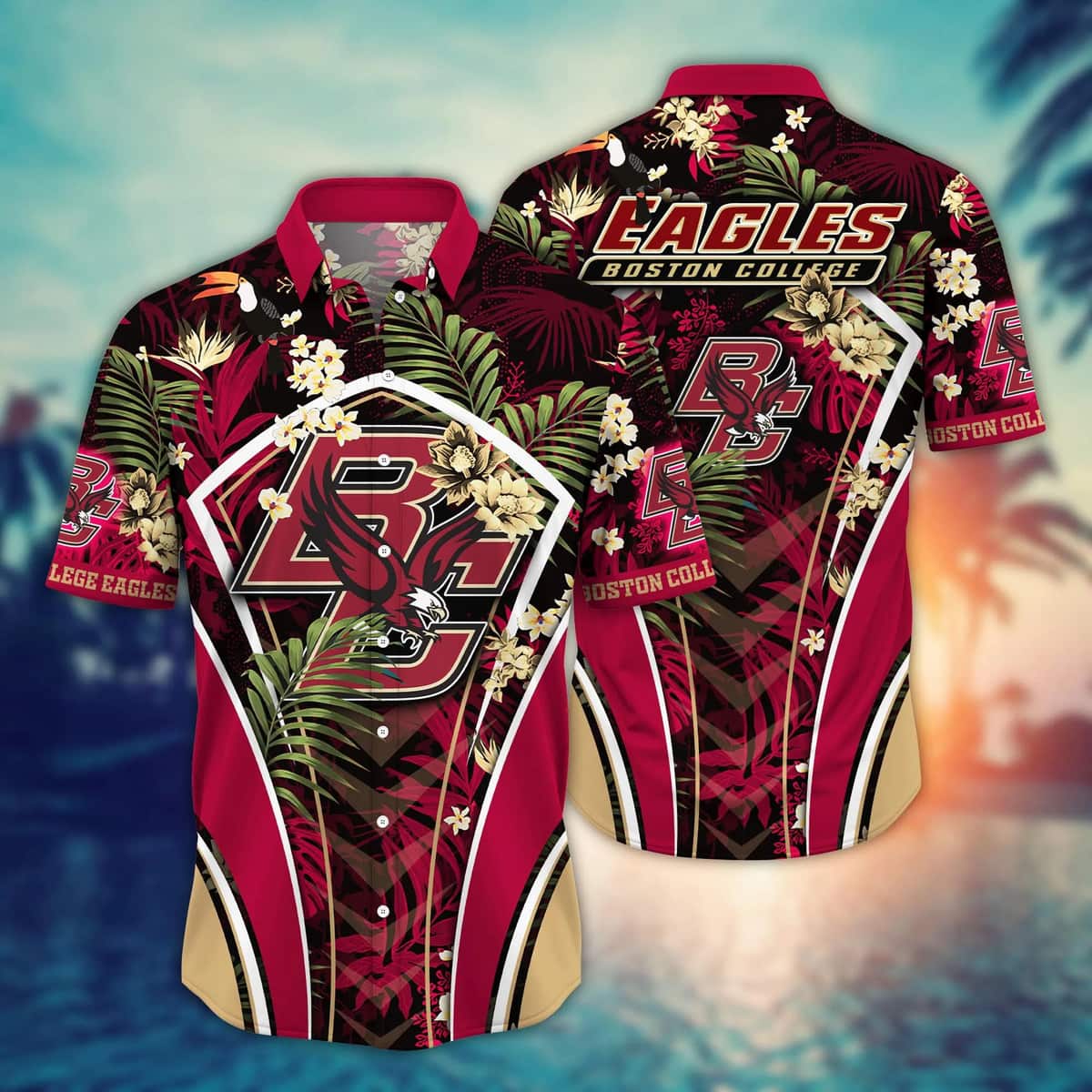 NCAA Boston College Eagles Hawaiian Shirt Palm Leaves Gift For Summer Lovers NCAA Boston College Eagles Hawaiian Shirt Palm Leaves Gift For Summer Lovers