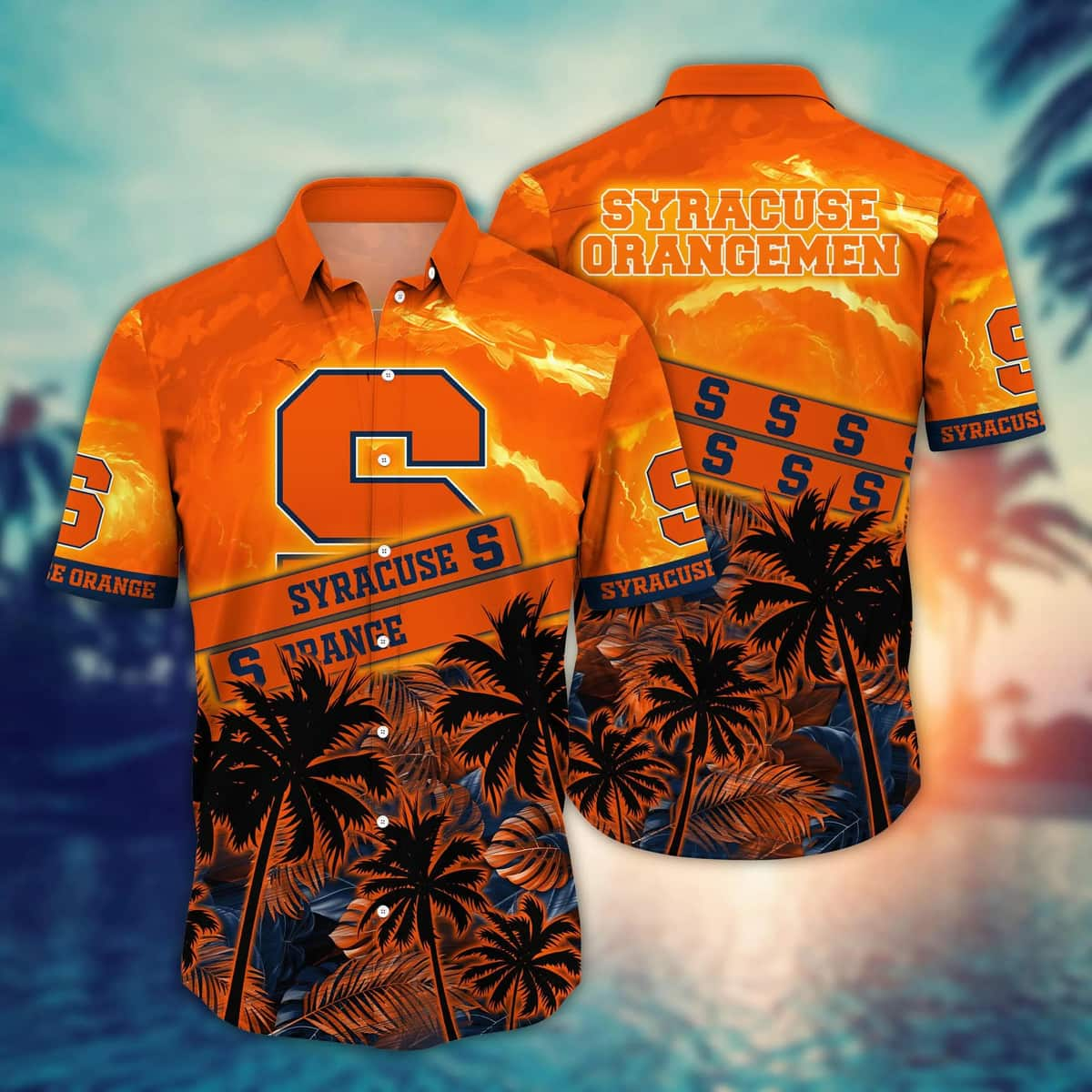 Vintage Aloha NCAA Syracuse Orange Hawaiian Shirt Palm Trees Beach Lovers Gift