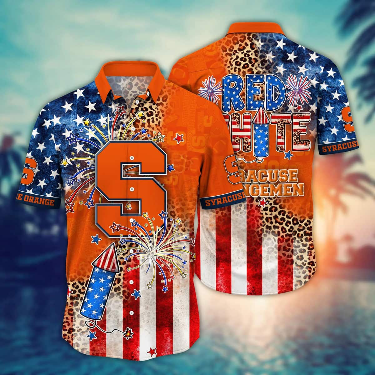 NCAA Syracuse Orange Hawaiian Shirt Fireworks Independence Day Gift For Friend