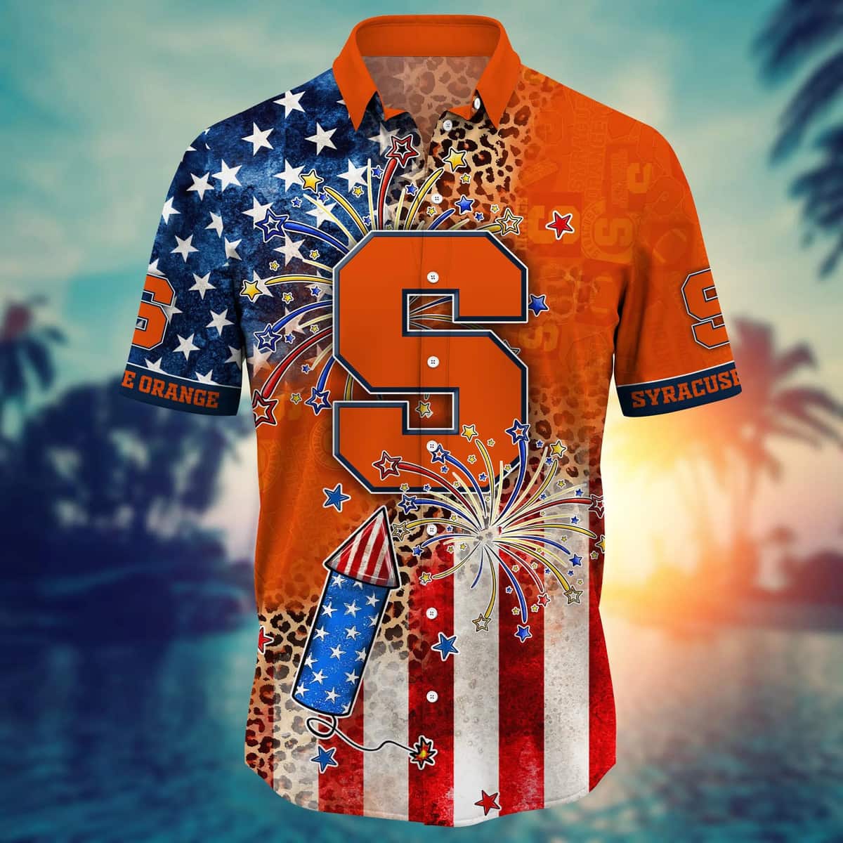 NCAA Syracuse Orange Hawaiian Shirt Fireworks Independence Day Gift For Friend NCAA Syracuse Orange Hawaiian Shirt Fireworks Independence Day Gift For Friend