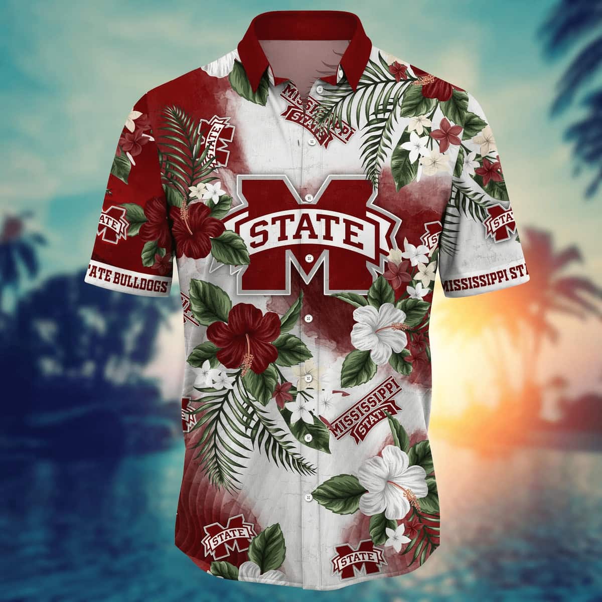 NCAA Mississippi State Bulldogs Hawaiian Shirt Hibiscus Flowers Gift For Friends NCAA Mississippi State Bulldogs Hawaiian Shirt Hibiscus Flowers Gift For Friends