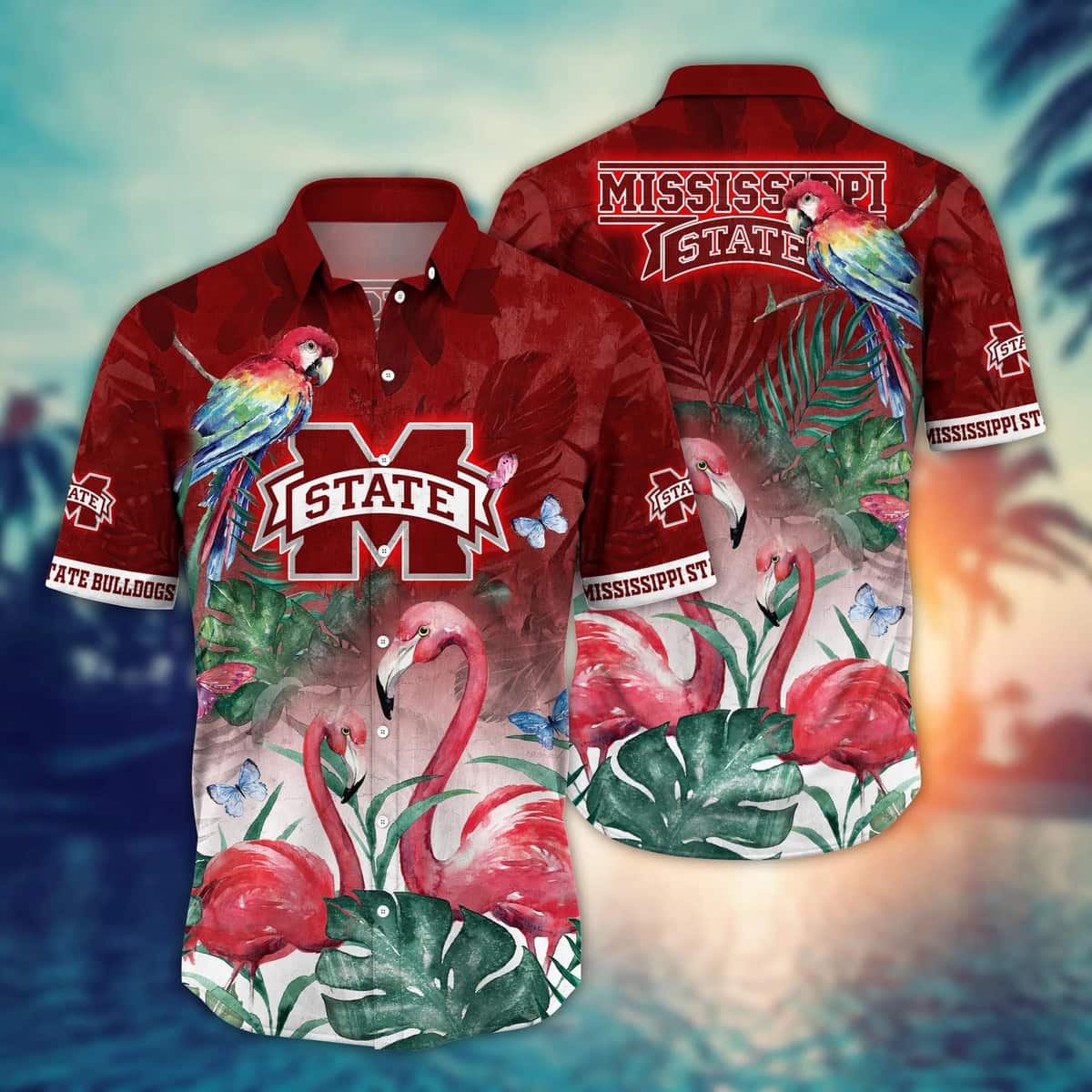 NCAA Mississippi State Bulldogs Hawaiian Shirt Pink Flamingo Gift For Dad NCAA Mississippi State Bulldogs Hawaiian Shirt Pink Flamingo Gift For Dad