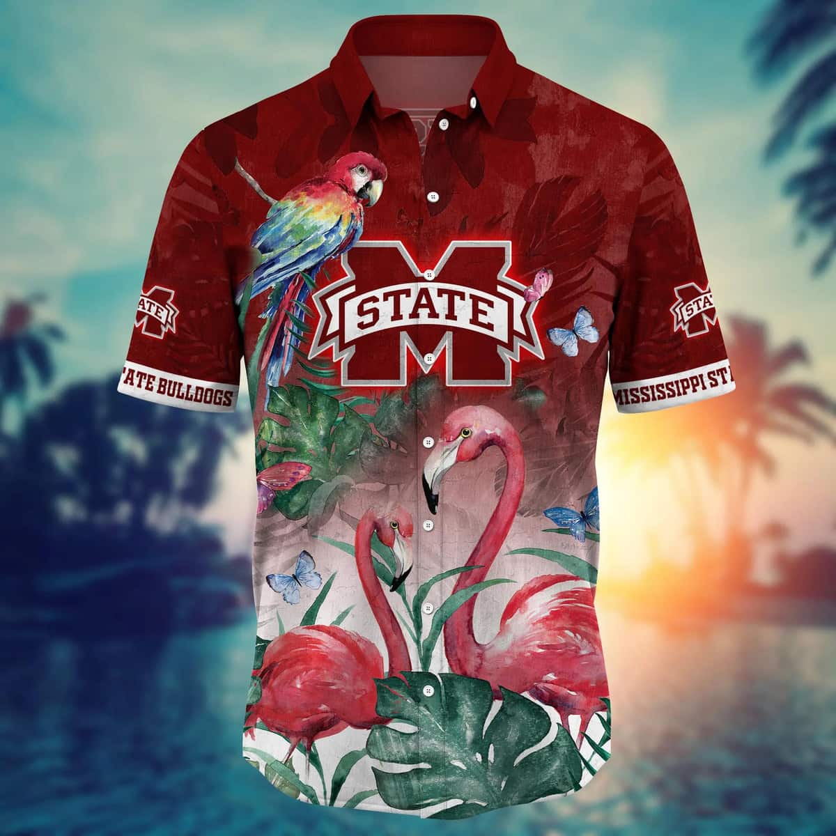 NCAA Mississippi State Bulldogs Hawaiian Shirt Pink Flamingo Gift For Dad NCAA Mississippi State Bulldogs Hawaiian Shirt Pink Flamingo Gift For Dad