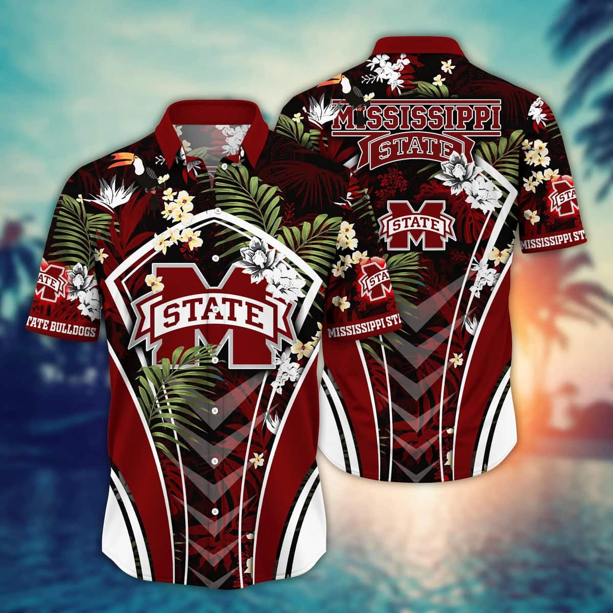 NCAA Mississippi State Bulldogs Hawaiian Shirt Tropical Palm Leaves Gift For Dad NCAA Mississippi State Bulldogs Hawaiian Shirt Tropical Palm Leaves Gift For Dad