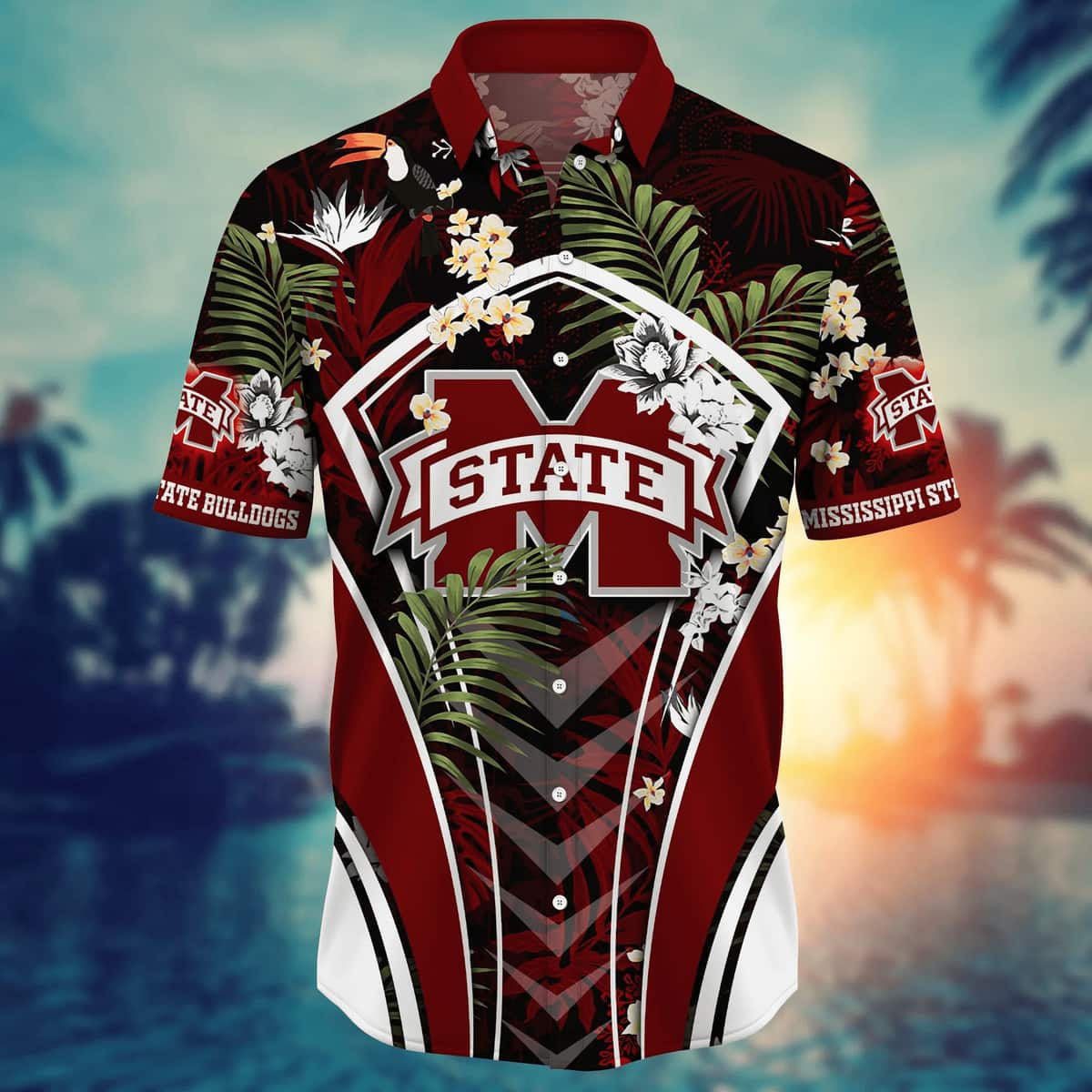 NCAA Mississippi State Bulldogs Hawaiian Shirt Tropical Palm Leaves Gift For Dad NCAA Mississippi State Bulldogs Hawaiian Shirt Tropical Palm Leaves Gift For Dad