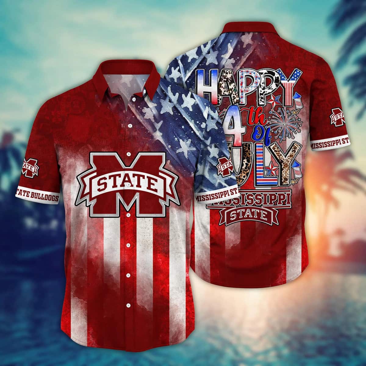 NCAA Mississippi State Bulldogs Hawaiian Shirt Happy 4th Of July Gift For Family NCAA Mississippi State Bulldogs Hawaiian Shirt Happy 4th Of July Gift For Family