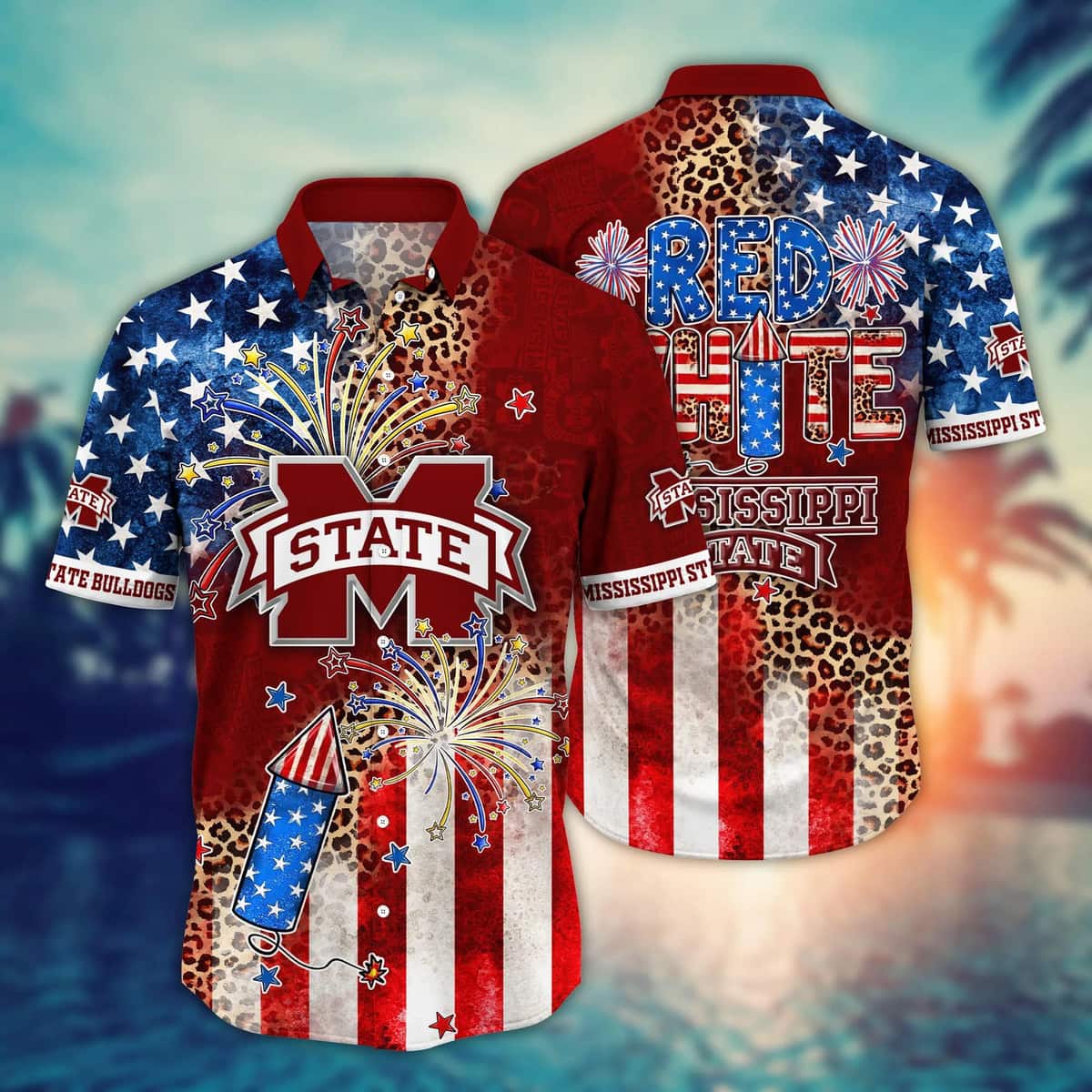 NCAA Mississippi State Bulldogs Hawaiian Shirt Fireworks Independence Day Gift For Family