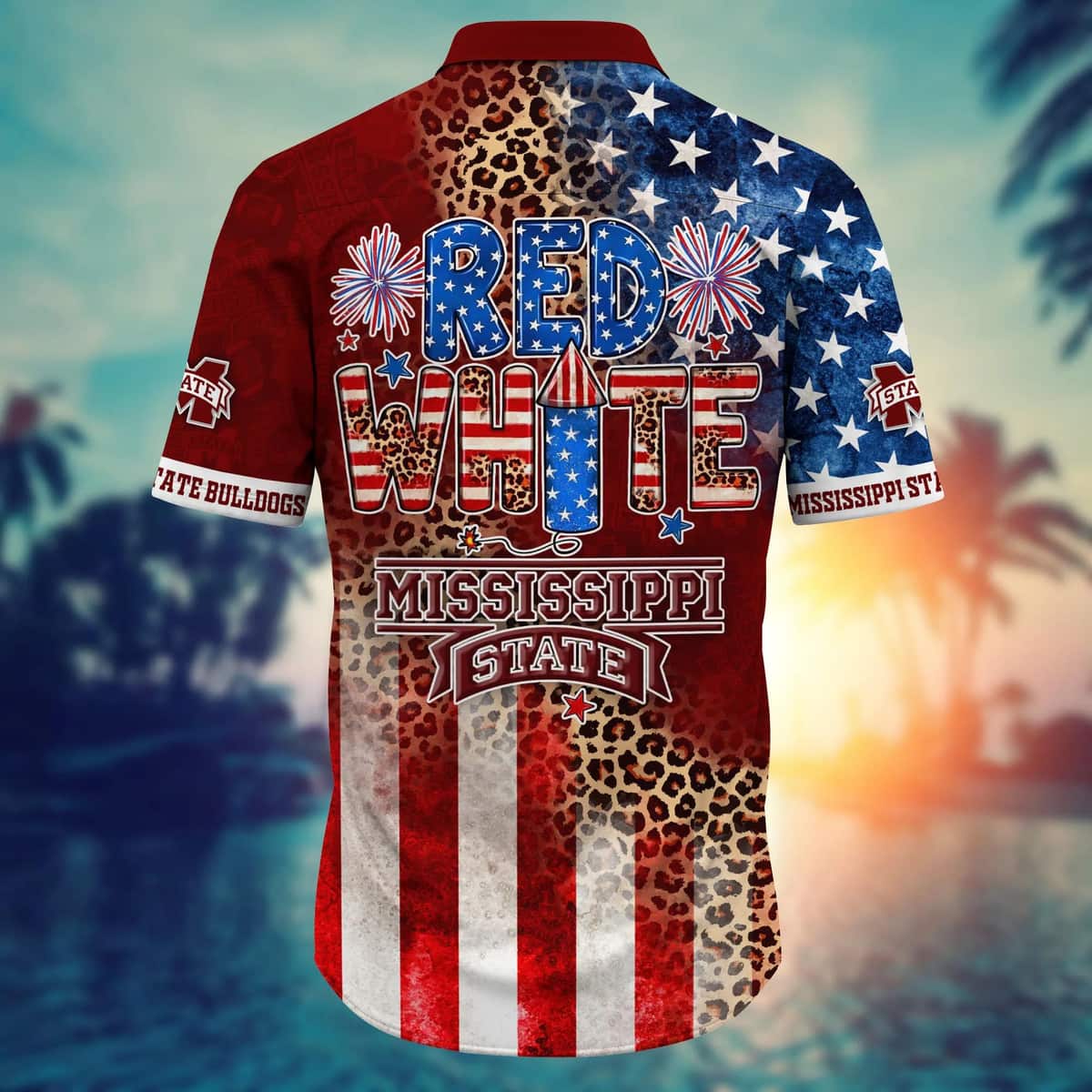NCAA Mississippi State Bulldogs Hawaiian Shirt Fireworks Independence Day Gift For Family NCAA Mississippi State Bulldogs Hawaiian Shirt Fireworks Independence Day Gift For Family