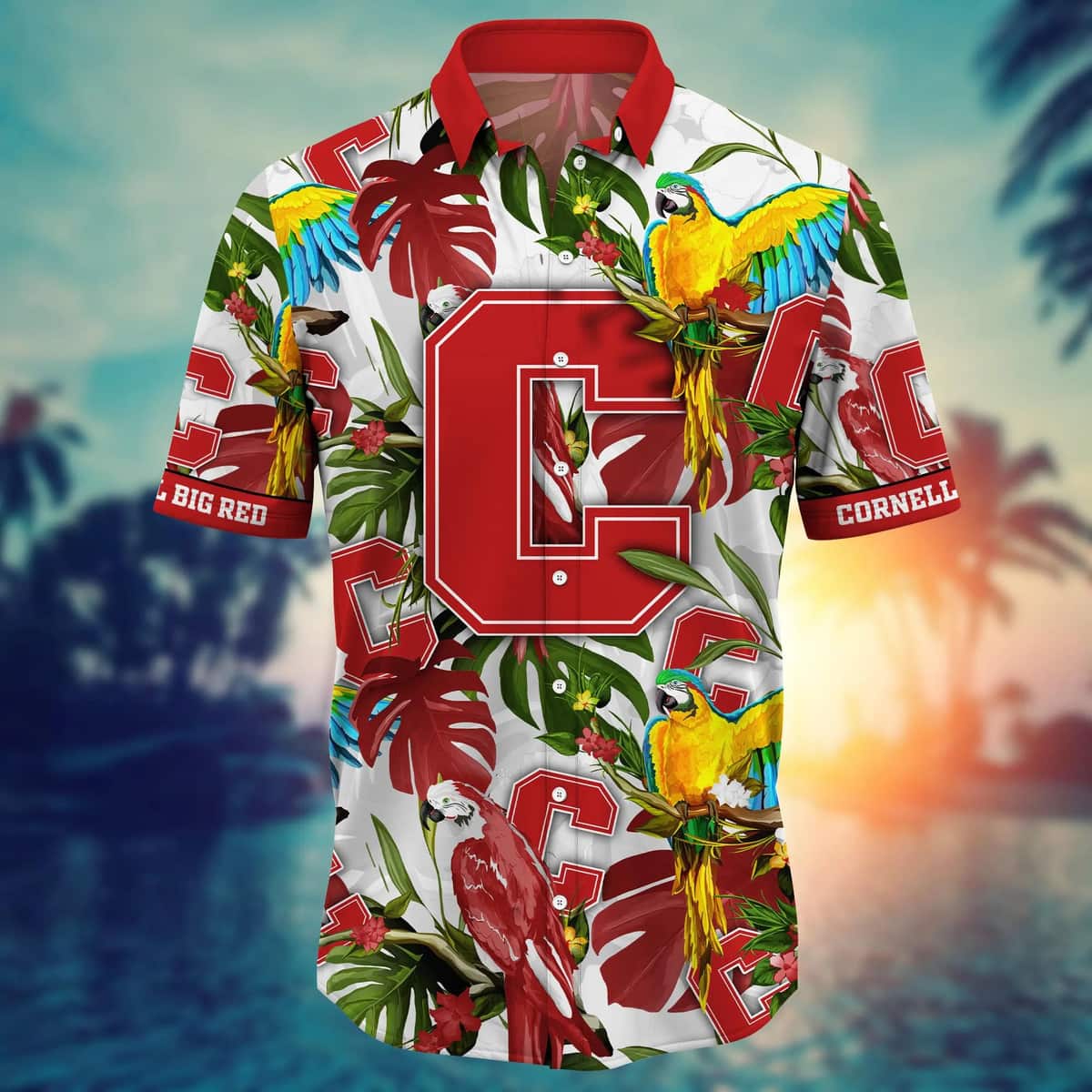 NCAA Cornell Big Red Hawaiian Shirt Birds And Palm Leaves Gift For Best Friend NCAA Cornell Big Red Hawaiian Shirt Birds And Palm Leaves Gift For Best Friend