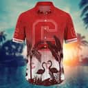 NCAA Cornell Big Red Hawaiian Shirt Flamingos And Palm Trees Gift For Dad