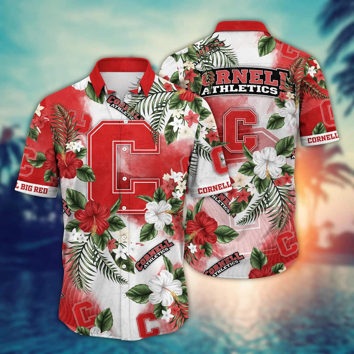 Tropical Aloha NCAA Cornell Big Red Hawaiian Shirt Hibiscus Flowers Gift For Dad