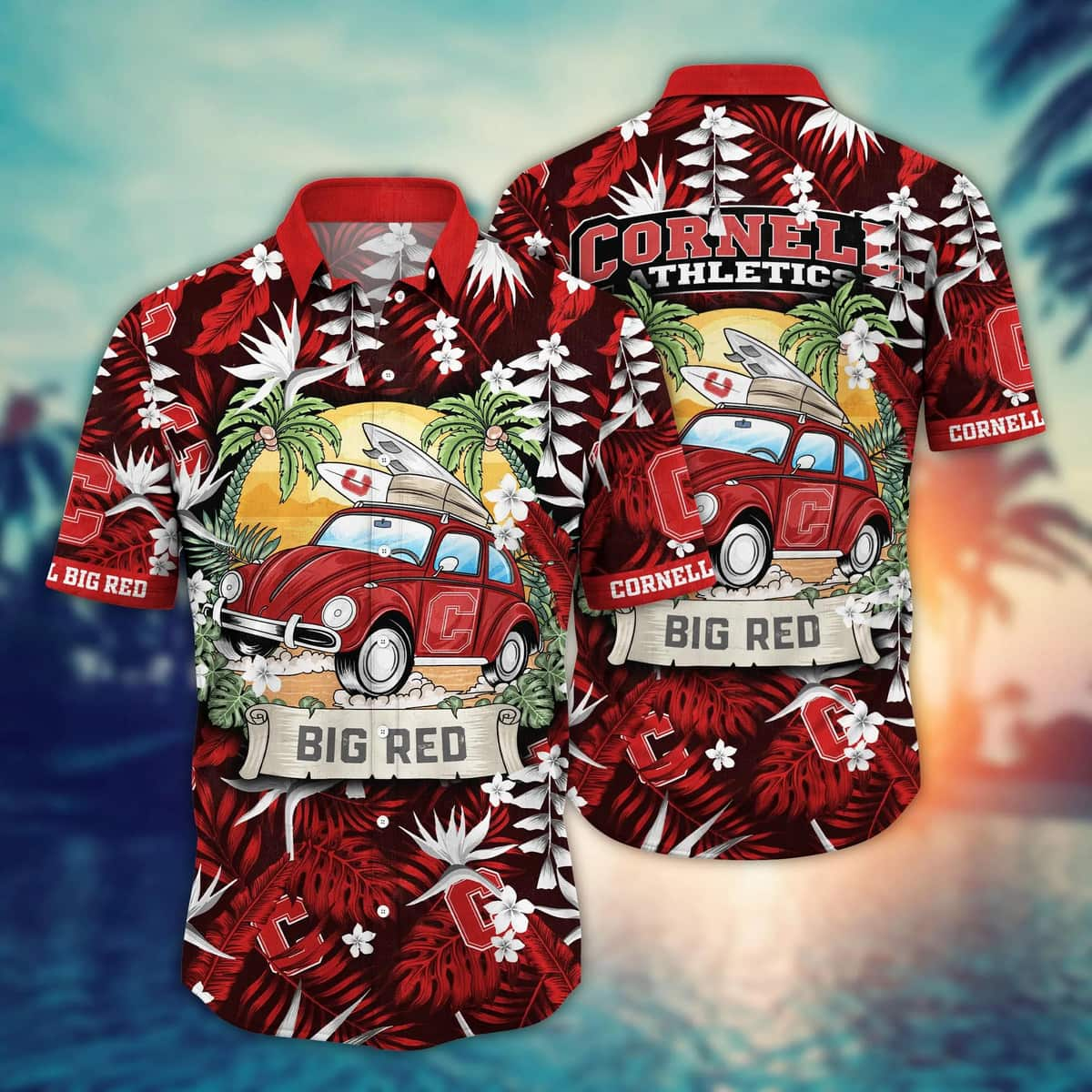 Tropical Aloha NCAA Cornell Big Red Hawaiian Shirt Palm Leaves Cool Gift For Dad