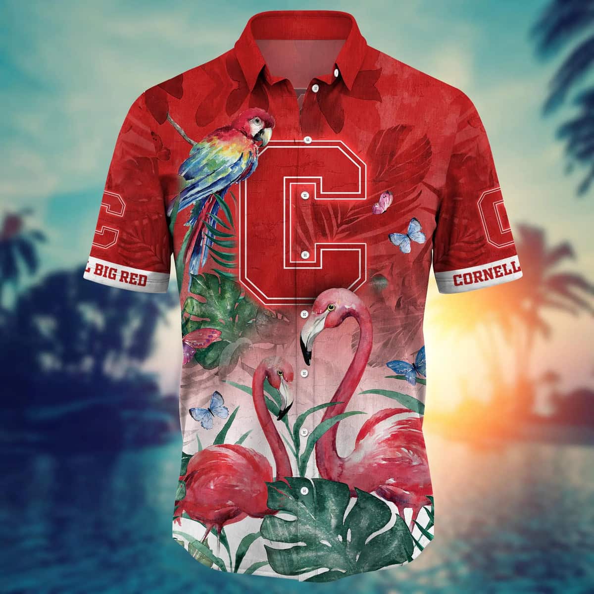 Summer Aloha NCAA Cornell Big Red Hawaiian Shirt Pink Flamingo And Palm Leaves Gift For Best Friend Summer Aloha NCAA Cornell Big Red Hawaiian Shirt Pink Flamingo And Palm Leaves Gift For Best Friend