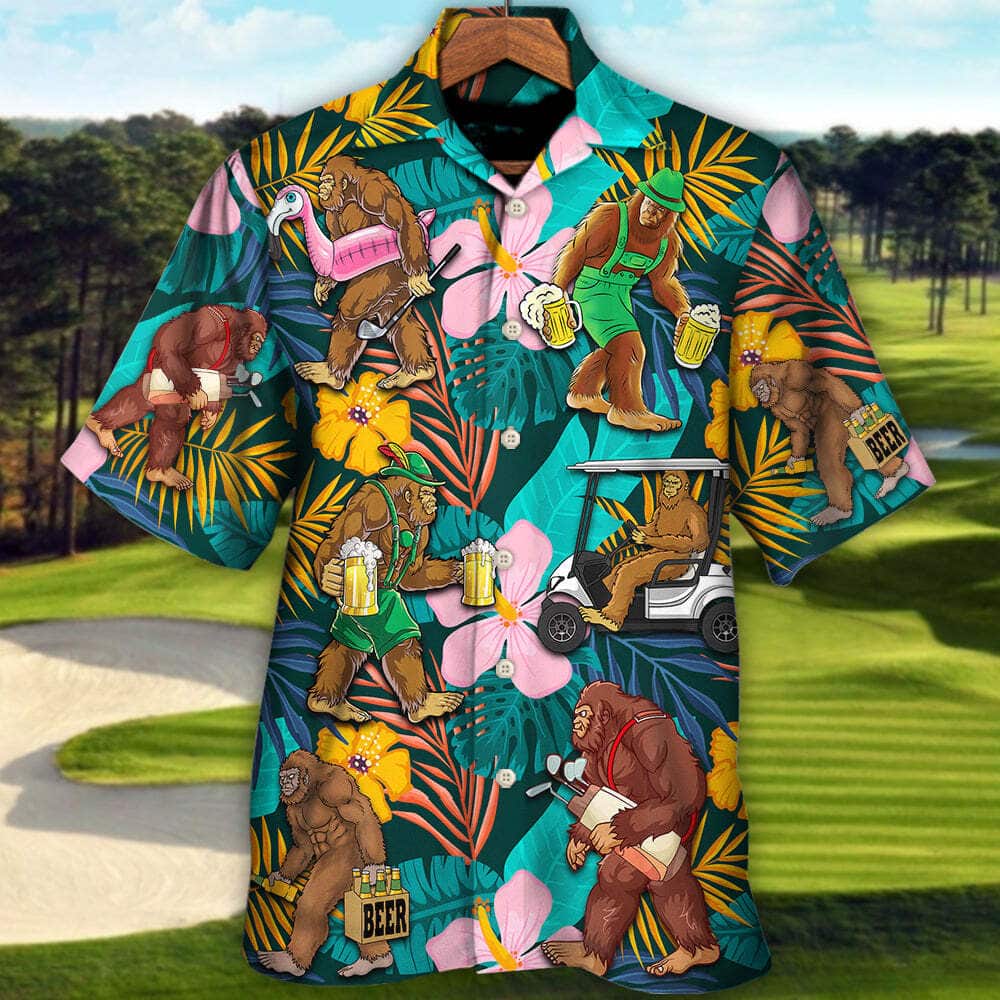 Funny Hawaiian Shirt Bigfoot Playing Golf Gift For Beer Lovers Funny Hawaiian Shirt Bigfoot Playing Golf Gift For Beer Lovers