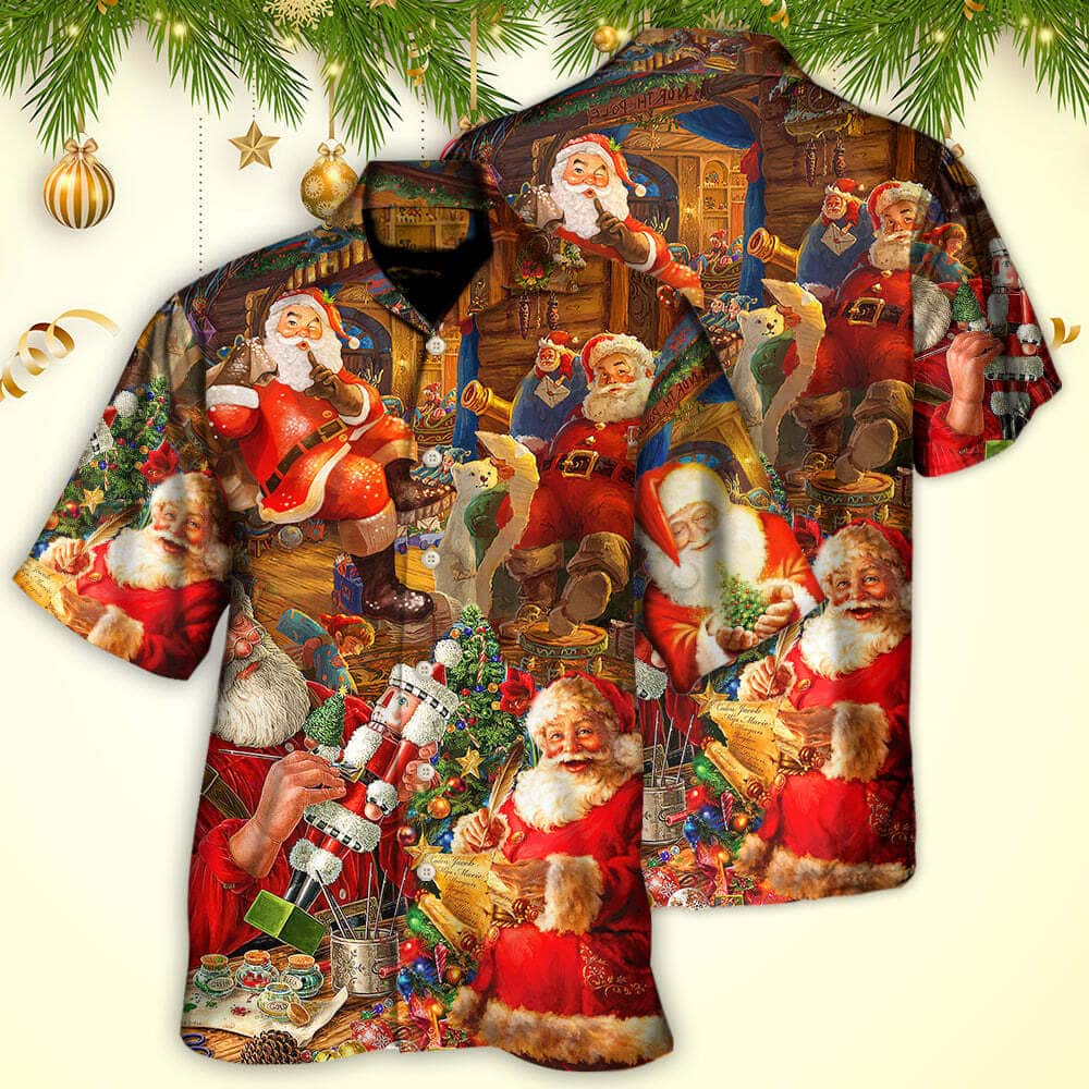 Christmas Funny Hawaiian Shirt Santa Claus Xmas Is Coming Gift For Beach Vacation