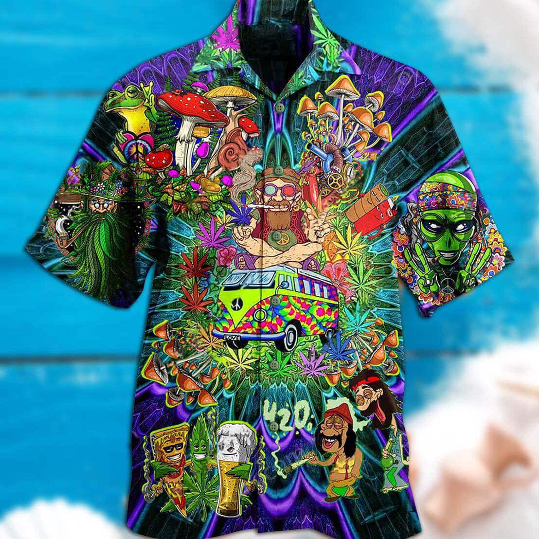 Colorful Funny Hawaiian Shirt Hippie Mushroom Alien Bus Everything Gift For Summer Holiday Colorful Funny Hawaiian Shirt Hippie Mushroom Alien Bus Everything Gift For Summer Holiday