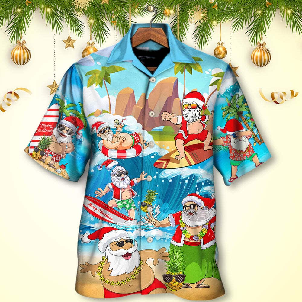 Christmas Funny Hawaiian Shirt Santa Claus Play On The Beach Gift For Beach Lovers Christmas Funny Hawaiian Shirt Santa Claus Play On The Beach Gift For Beach Lovers