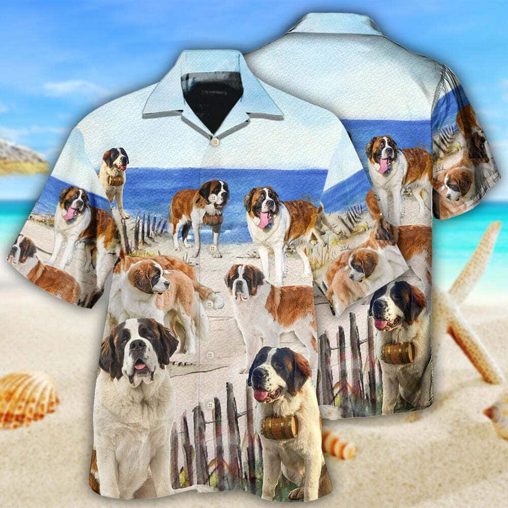 Beach Style Funny Hawaiian Shirt Saint Bernard Gift For Dog Lovers