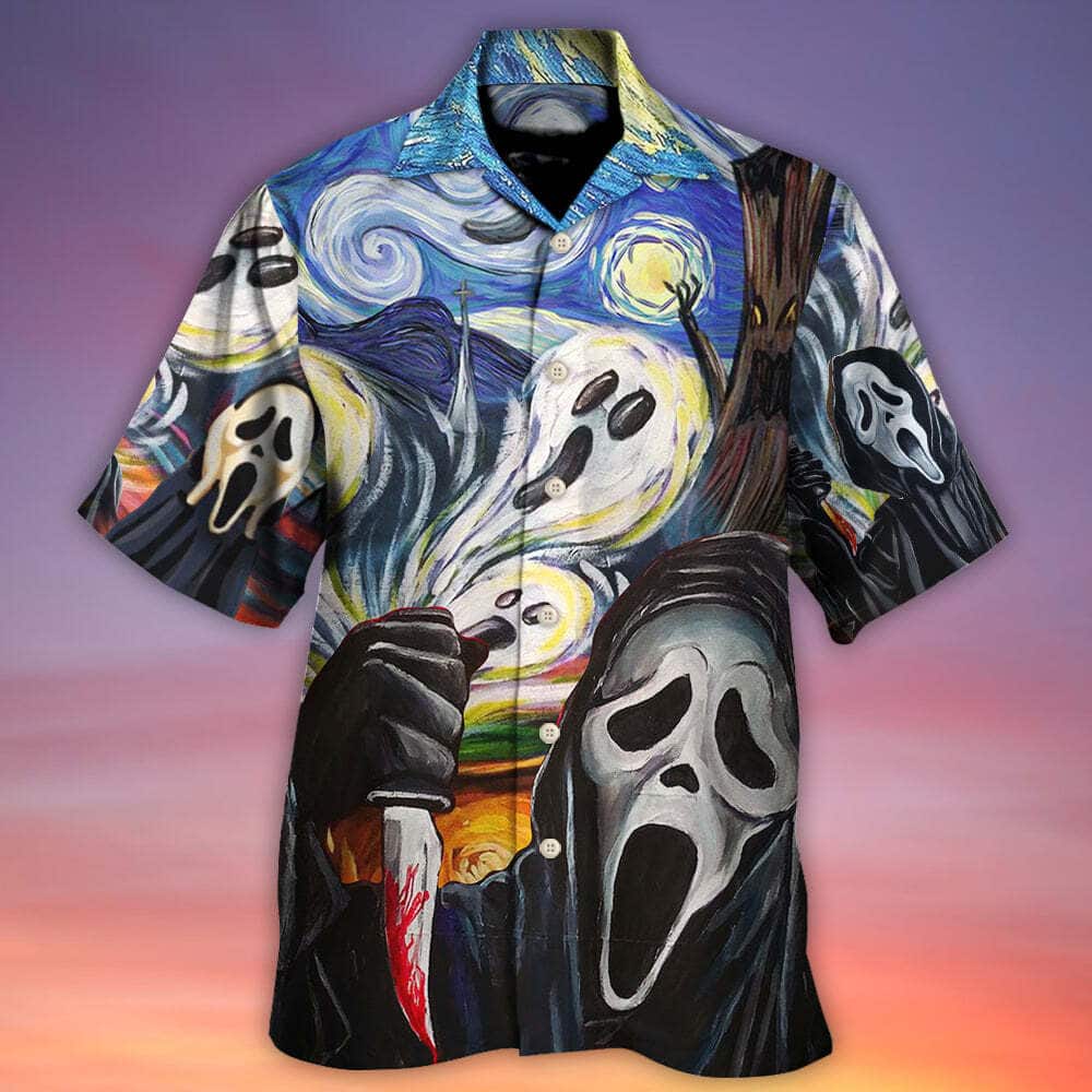 Halloween Funny Hawaiian Shirt Ghost Scream Starry Night Boo Art Style Gift For Friend Halloween Funny Hawaiian Shirt Ghost Scream Starry Night Boo Art Style Gift For Friend