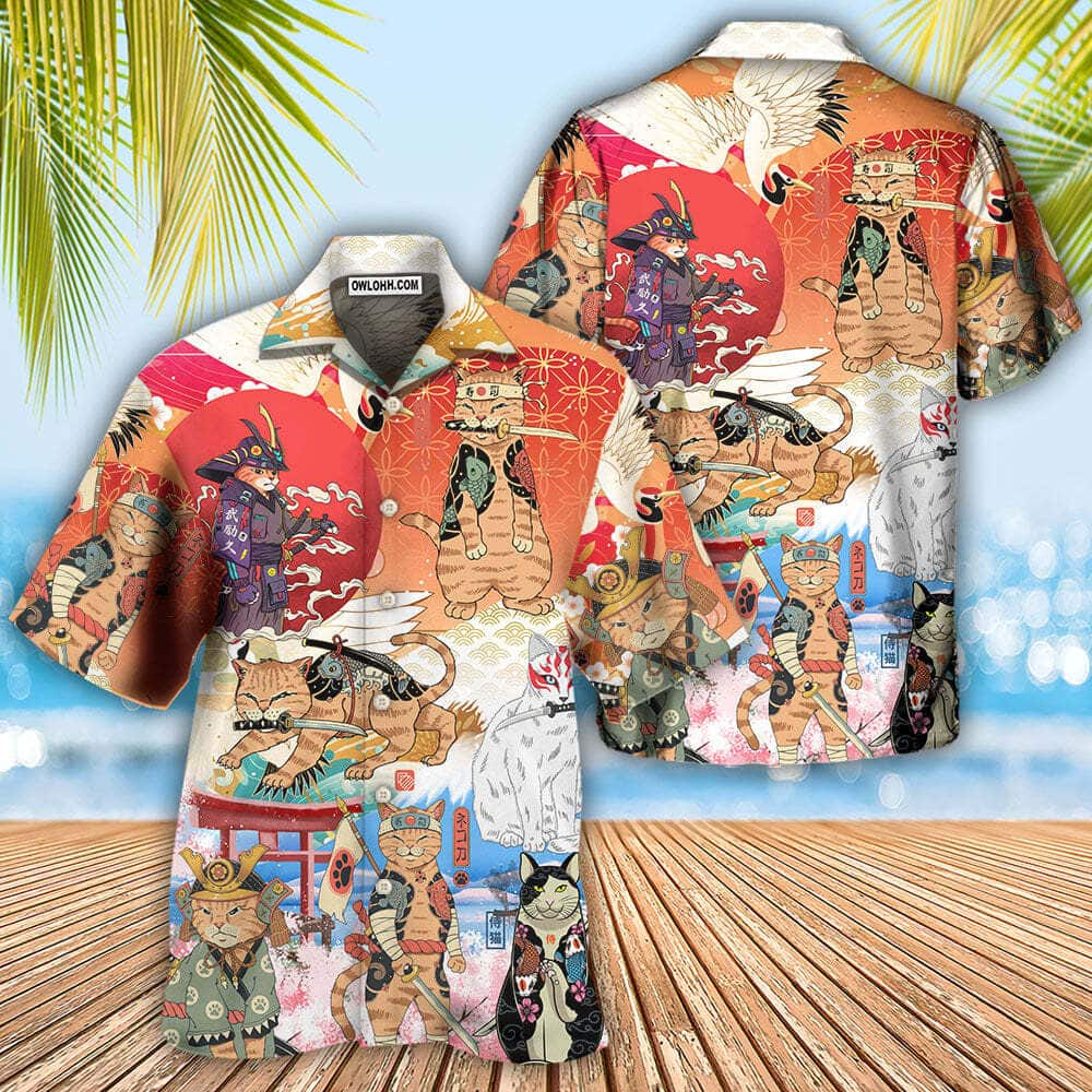 Samurai Cat Funny Hawaiian Shirt Art Japanese Summer Gift For Friend