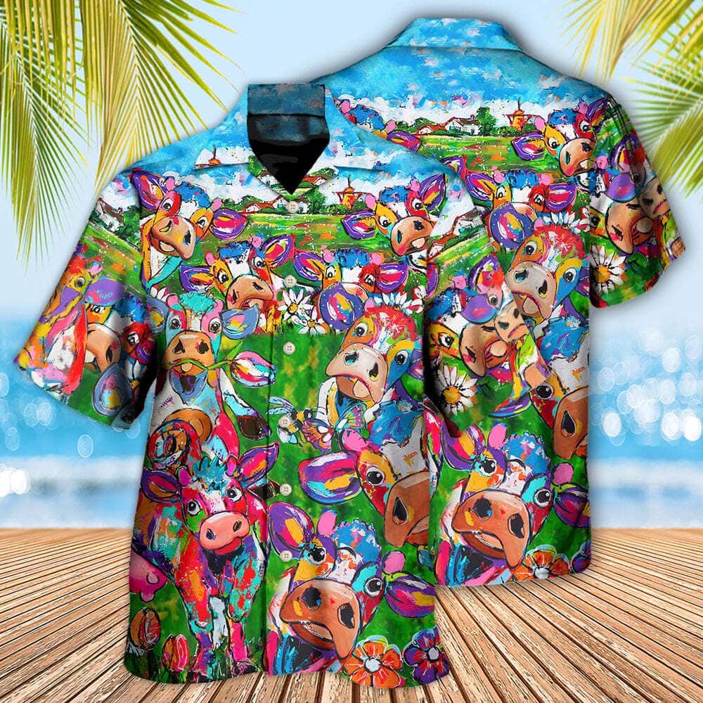Funny Cow Flower In Farm Hawaiian Shirt Beach Holiday Gift Funny Cow Flower In Farm Hawaiian Shirt Beach Holiday Gift