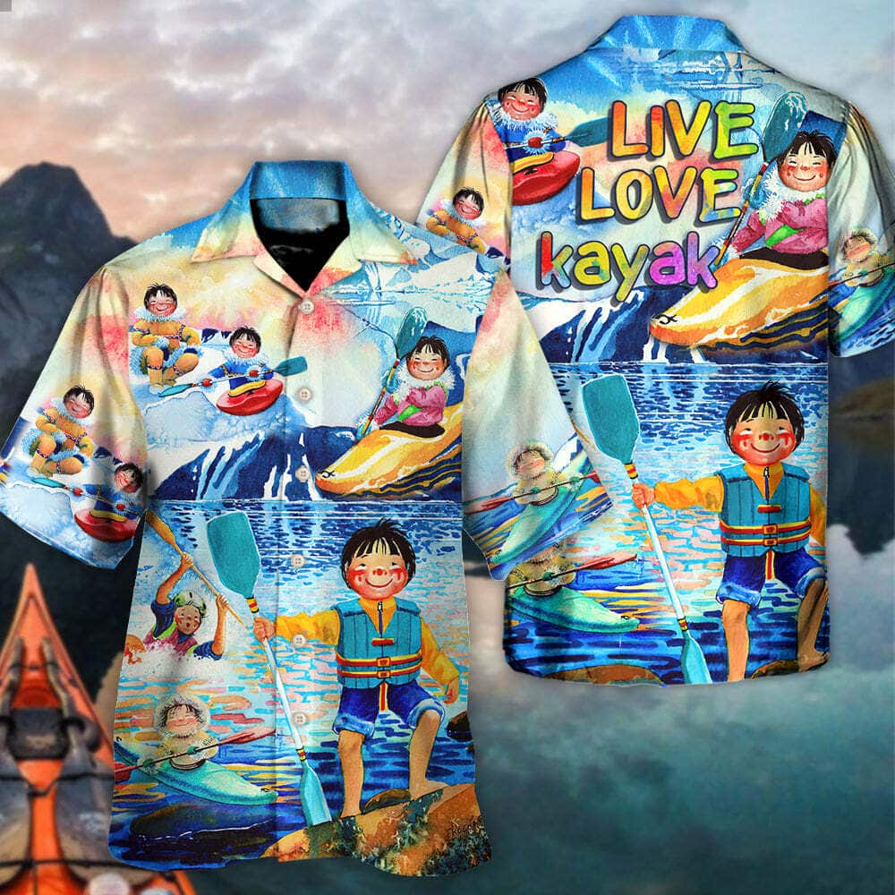 Funny Hawaiian Shirt Children Playing Kayaking Live Love