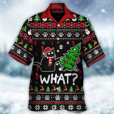 Funny Hawaiian Shirt Black Cat Wreck The Tree