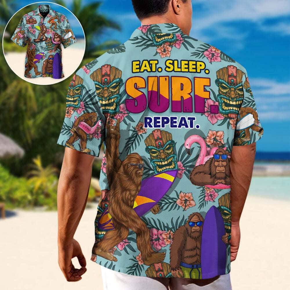 Funny Hawaiian Shirt Bigfoot Eat Sleep Surf Repeat Tropical Flower Pattern Funny Hawaiian Shirt Bigfoot Eat Sleep Surf Repeat Tropical Flower Pattern