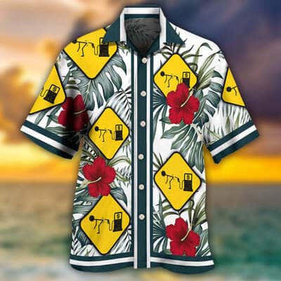 Funny Hawaiian Shirt Gas Pump Tropical Palm Leaves