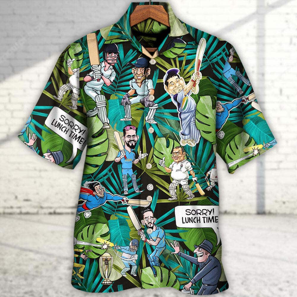 Funny Hawaiian Shirt Cricket Sport Palm Leaves Pattern