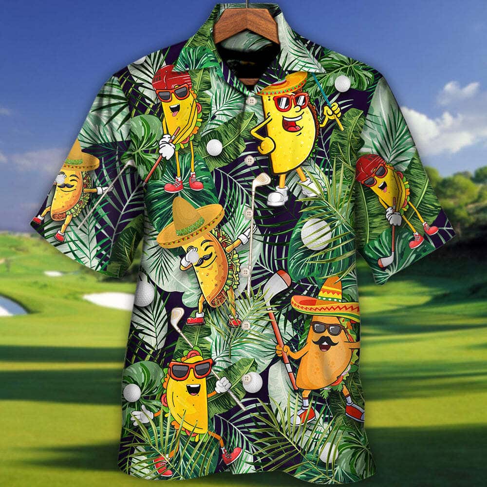 Tropical Aloha Funny Hawaiian Shirt Taco Playing Golf Let's Par Tee Palm Leaves Pattern Tropical Aloha Funny Hawaiian Shirt Taco Playing Golf Let's Par Tee Palm Leaves Pattern