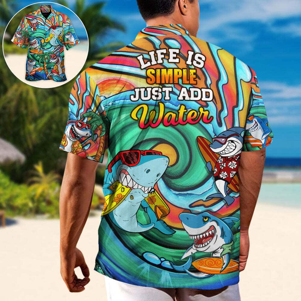 Funny Hawaiian Shirt Shark Surfing Life Is Simple Just Add Water Funny Hawaiian Shirt Shark Surfing Life Is Simple Just Add Water