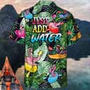 Funny Hawaiian Shirt Flamingo Playing Kayaking Just Add Water Palm Leaves Pattern
