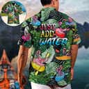 Funny Hawaiian Shirt Flamingo Playing Kayaking Just Add Water Palm Leaves Pattern