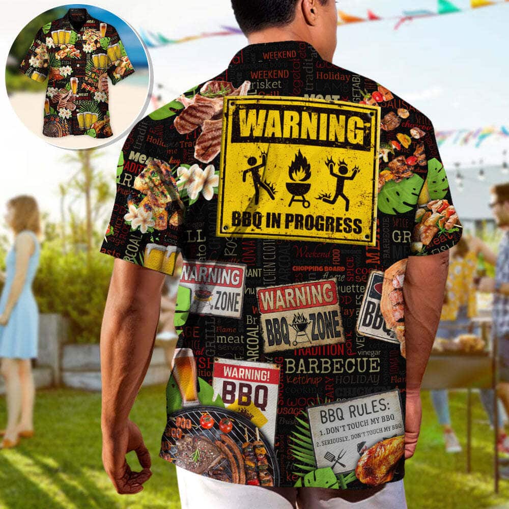 Barbecue Funny Hawaiian Shirt BBQ Beer Warning BBQ In Progress
