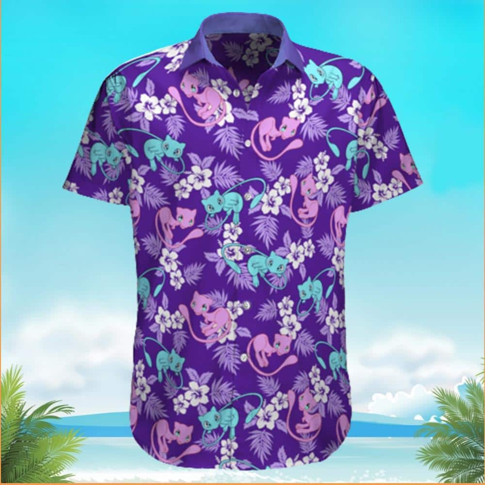 Mew Pokemon Hawaiian Shirt Palm Leaves Pattern Summer Beach Trip Gift Mew Pokemon Hawaiian Shirt Palm Leaves Pattern Summer Beach Trip Gift