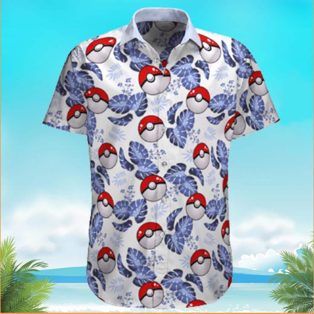 Pokemon Ball Hawaiian Shirt Palm Leaves Pattern Summer Trip Gift