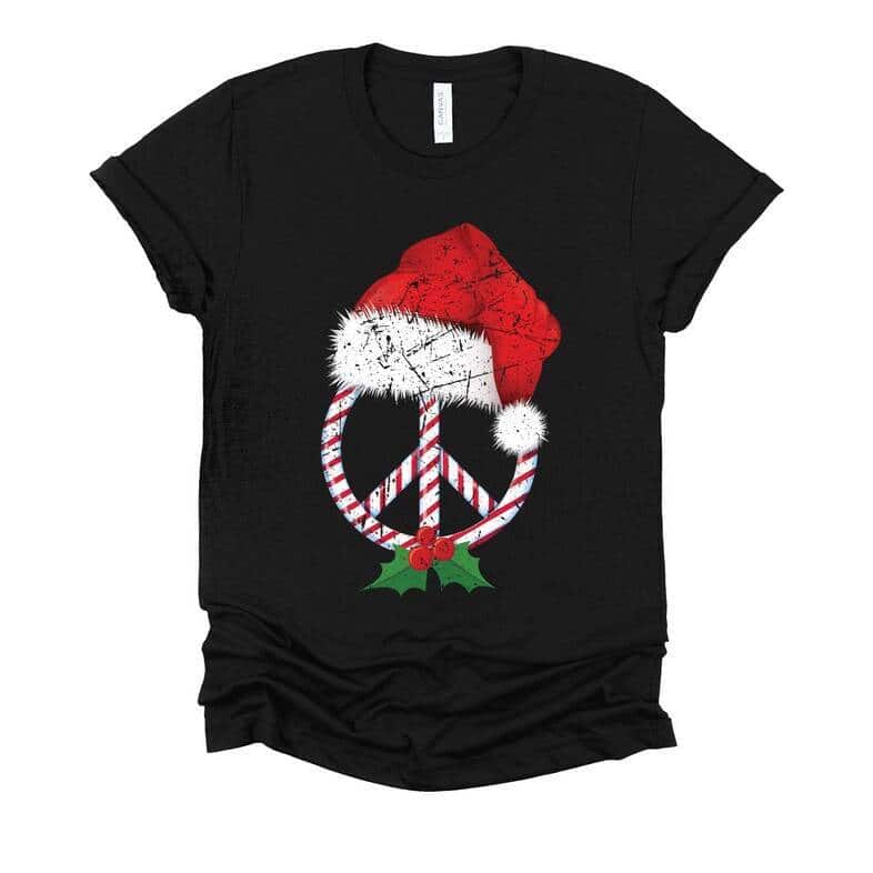 Christmas Peace Sign Candy Cane Santa Claus T-Shirt Christmas Peace Sign Candy Cane Santa Claus T-Shirt