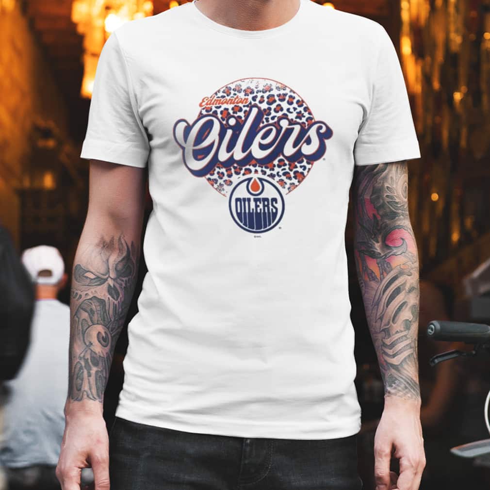 NHL Edmonton Oilers T-Shirt Leopard Pattern NHL Edmonton Oilers T-Shirt Leopard Pattern