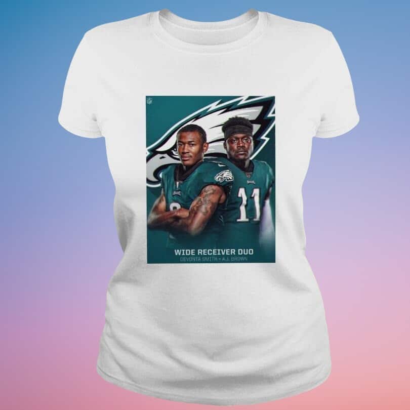 Wide Receiver Duo Devonta Smith And A J Brown NFL Philadelphia Eagles T-Shirt Wide Receiver Duo Devonta Smith And A J Brown NFL Philadelphia Eagles T-Shirt