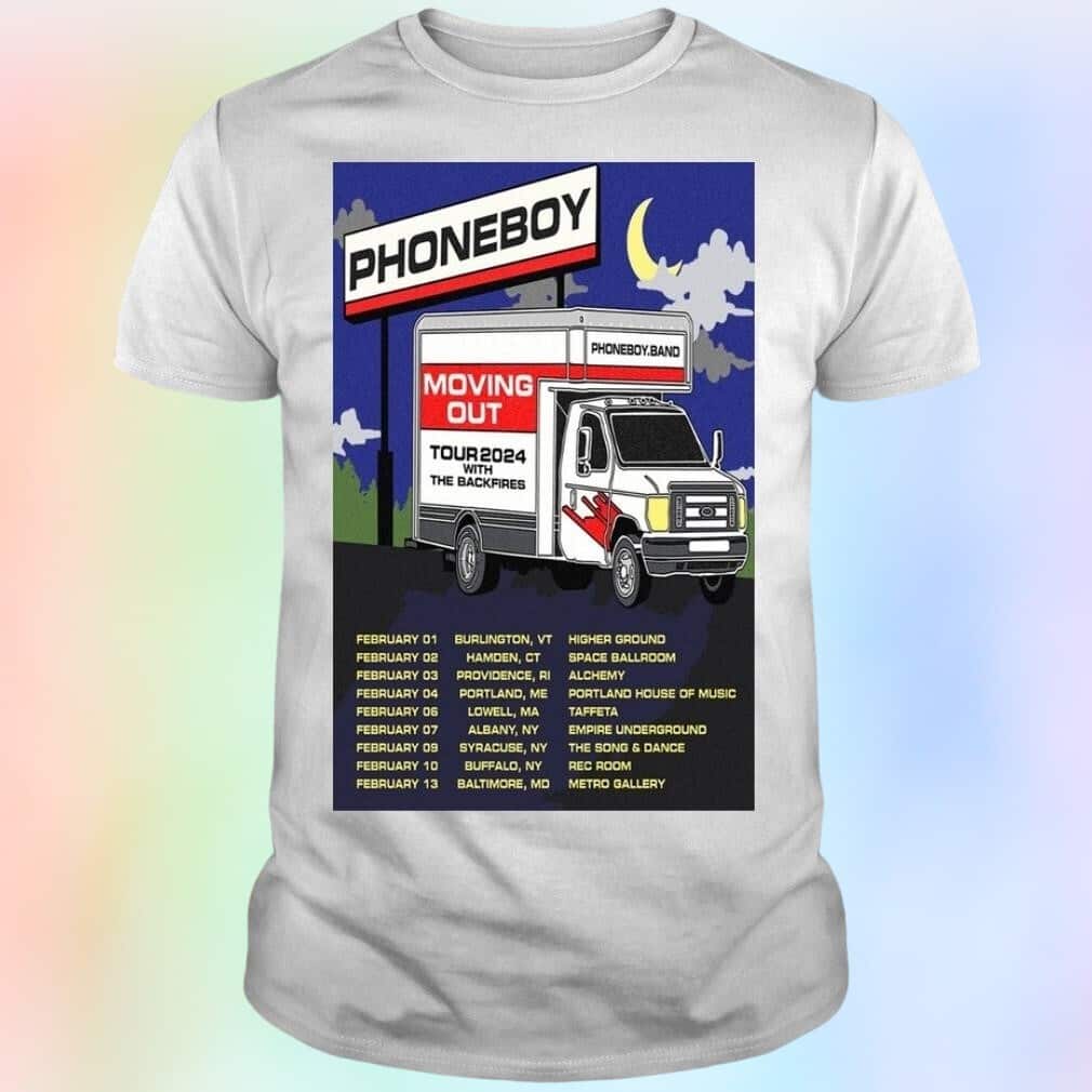 Phoneboy Moving Out Backfires February Tour T-Shirt Phoneboy Moving Out Backfires February Tour T-Shirt