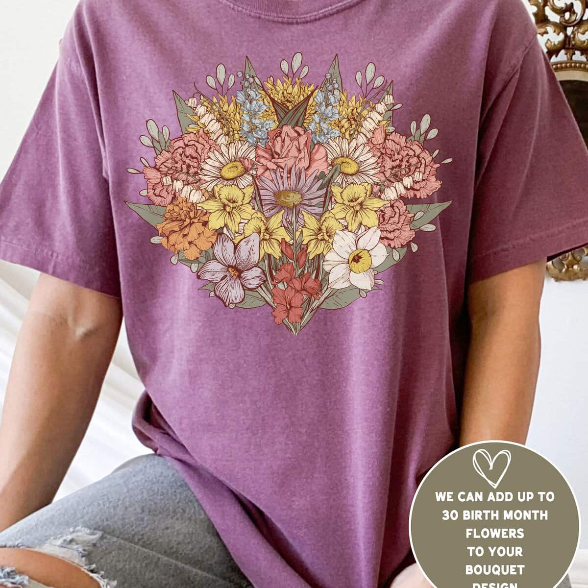 Birth Month Flower T-Shirt Mothers Day Gift Birth Month Flower T-Shirt Mothers Day Gift