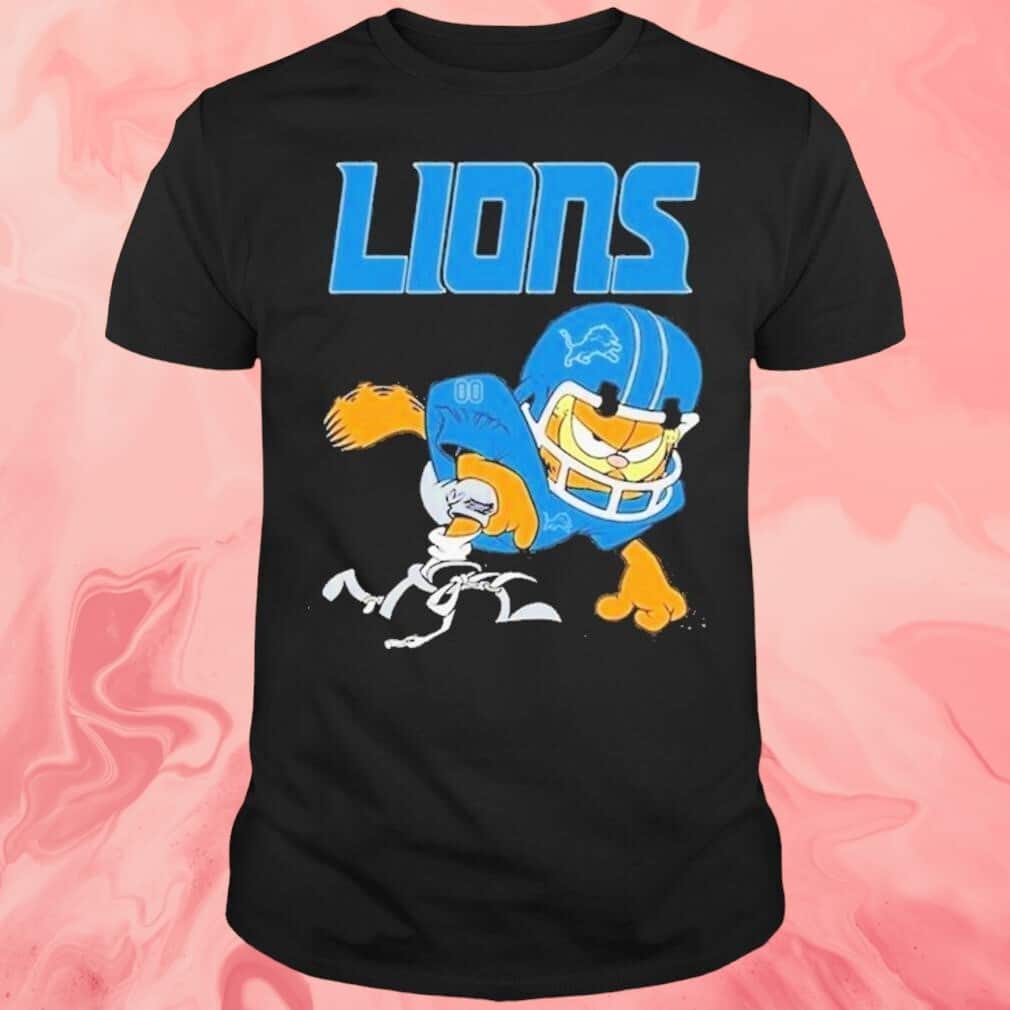 Detroit Lions Garfield Cat Grumpy Football Player T-Shirt