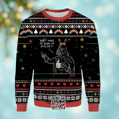 Black Darth Vader Ugly Christmas Sweater Don't Make Me Blow Up A Planet