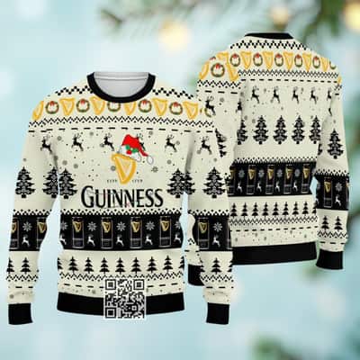 Guinness Beer Ugly Christmas Sweater Reindeer Trees Wreaths