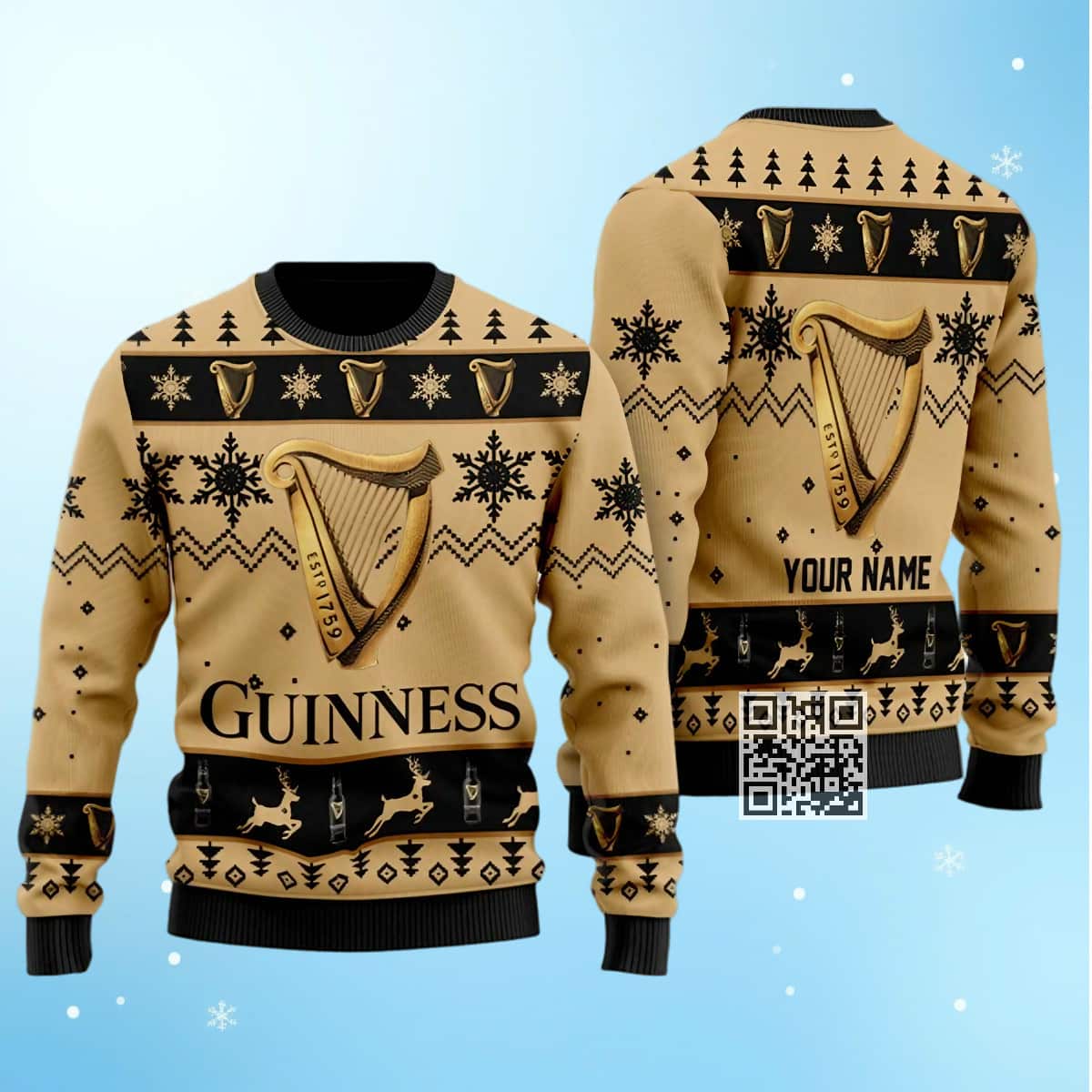 Guinness Beer Ugly Christmas Sweater Snowflake Pattern Custom Name Guinness Beer Ugly Christmas Sweater Snowflake Pattern Custom Name