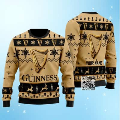 Guinness Beer Ugly Christmas Sweater Snowflake Pattern Custom Name Guinness Beer Ugly Christmas Sweater Snowflake Pattern Custom Name
