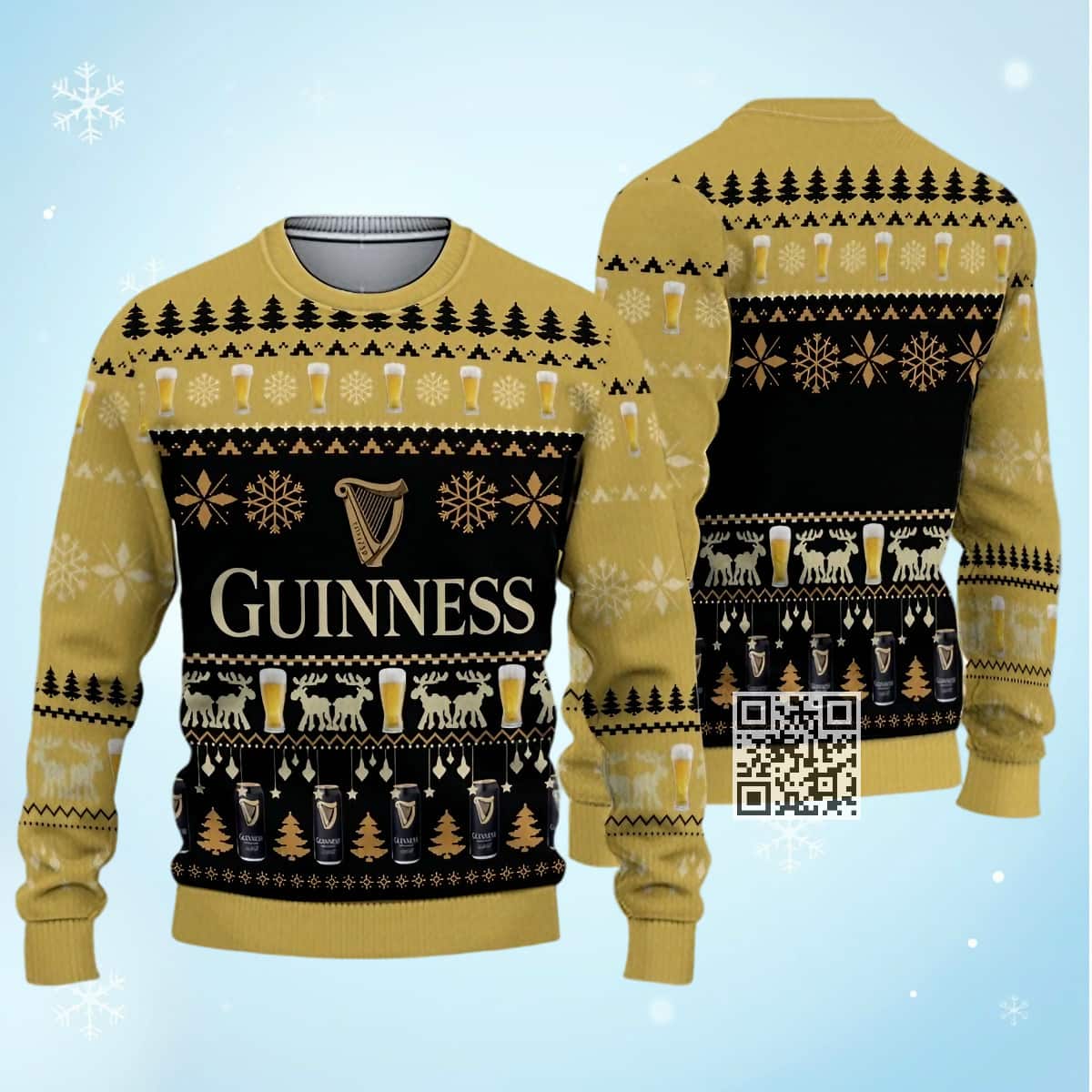 Guinness Beer Ugly Christmas Sweater Pine Tree Snowflake Reindeer Pattern Guinness Beer Ugly Christmas Sweater Pine Tree Snowflake Reindeer Pattern