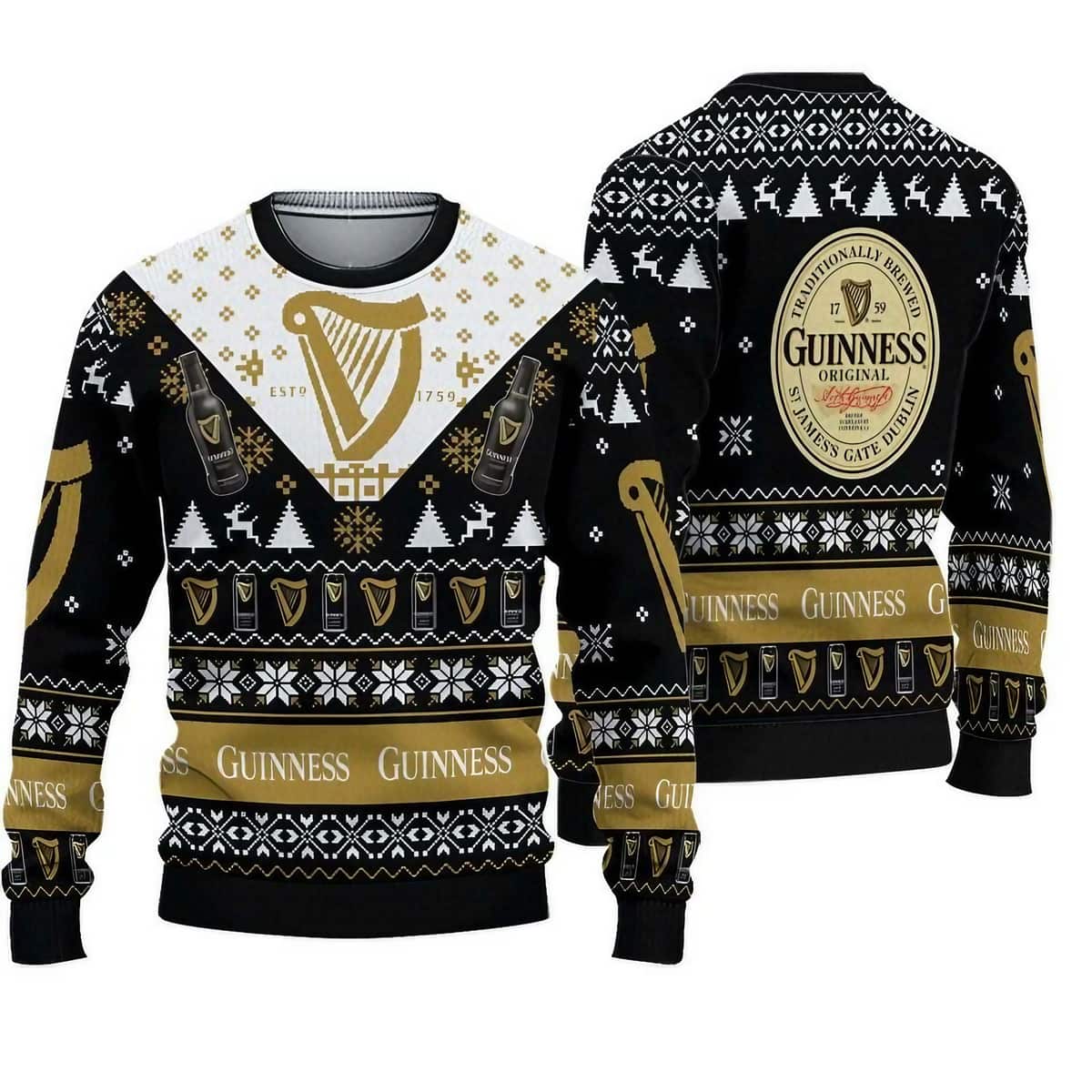Guinness Ugly Christmas Sweater Snowflake Pattern Beer Lovers Gift Guinness Ugly Christmas Sweater Snowflake Pattern Beer Lovers Gift