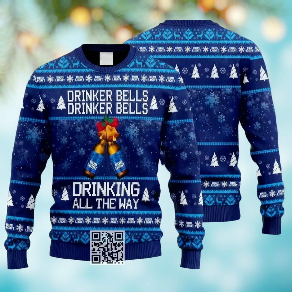 Bud Light Beer Ugly Christmas Sweater Drinker Bells Drinking All The Way